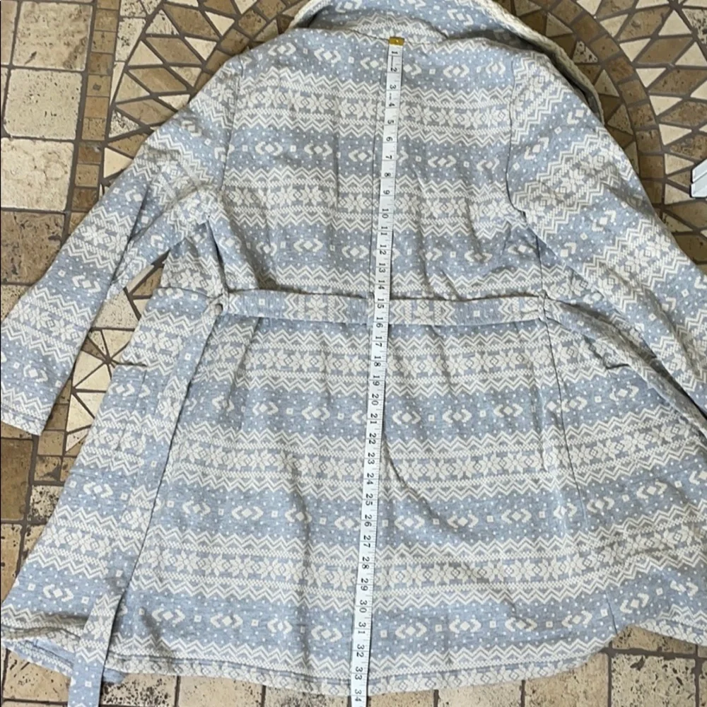TALBOTS Snowflake Robe Sherpa Edging Wrap Belted Blue Size L